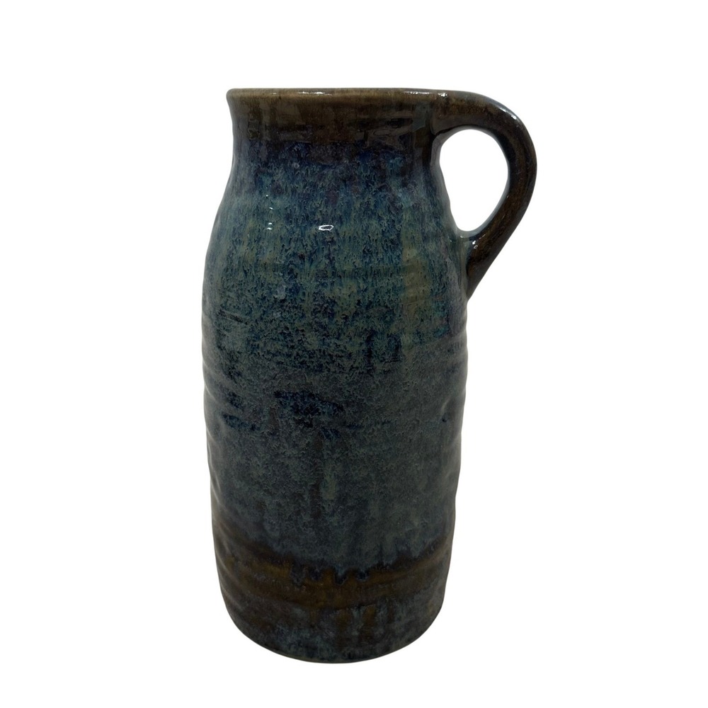 Pottery Blue Brown Reactive Drip Glaze Pitcher Vase 11.5in